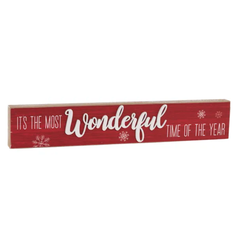 15.75"L MDF Most Wonderful Time Shelf Sign (Red/White)