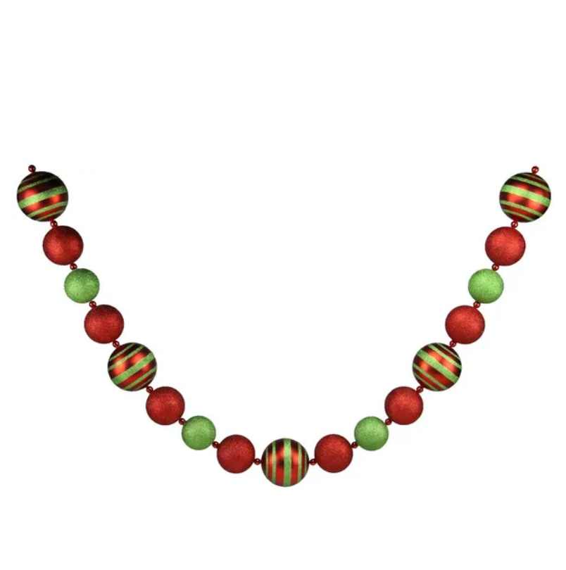 6'L Glitter Stripe Garland (Red/Lime)