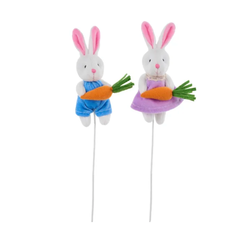 6.5"H Rabbit Bunny W/Carrot Pick (Set of 2)
