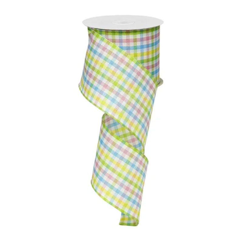 2.5" x 10yd Mini Check (Lime/White/Yellow/Blue/Pink)