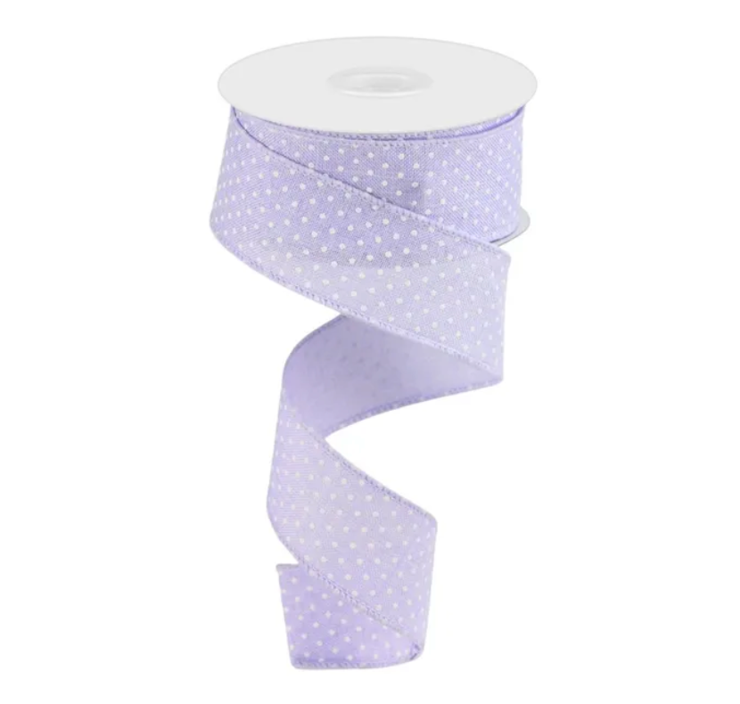 1.5" x 10yd Raised Swiss Dots On Royal (Light Lavender/White)