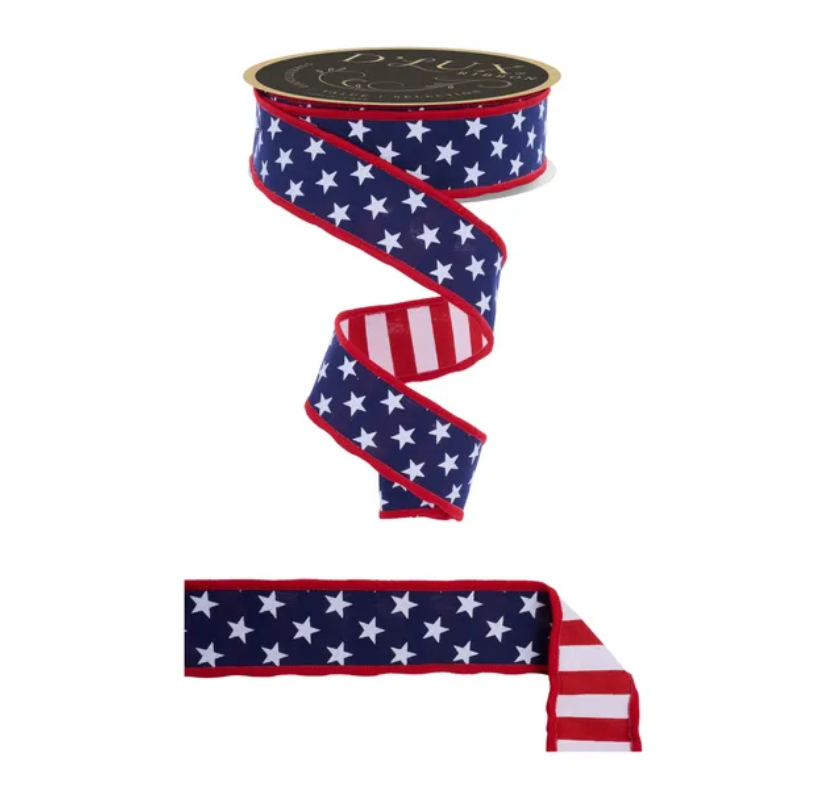 1.5" x 10yd Stars/Stripes Fused Back (Navy Blue/Red/White)