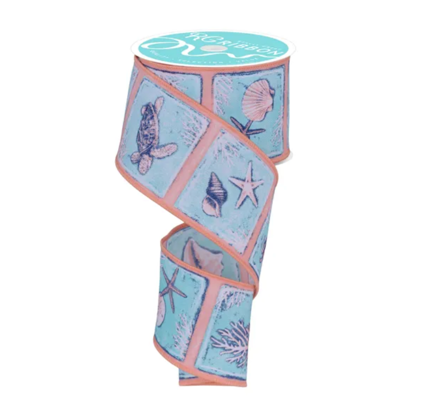 2.5" x 10yd Coastal Blocks (Coral/Blue)