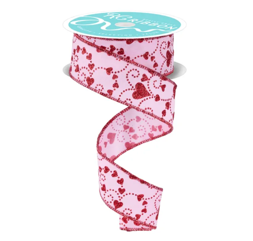 1.5" x 10yd Mini Swirl Heart (Pink/Red)