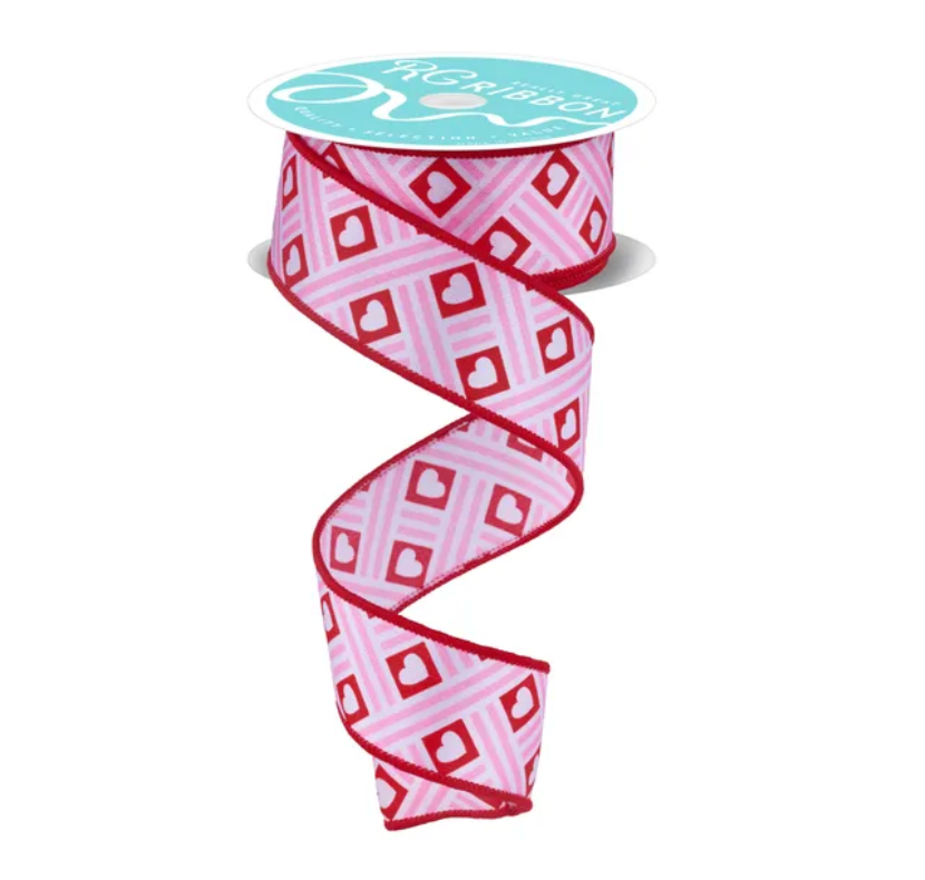 1.5" x 10yd Hearts/Stripes (White/Red/Pink)
