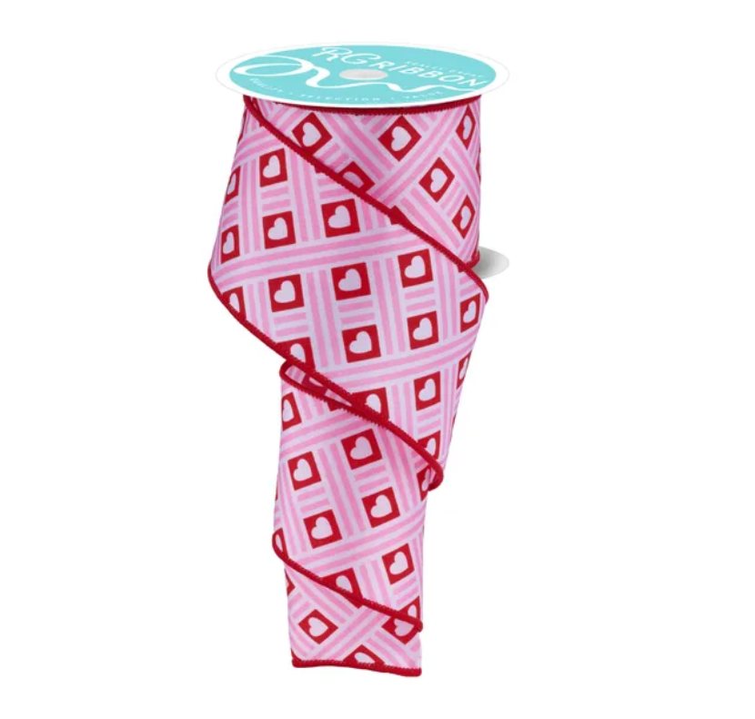 2.5" x 10yd Hearts/Stripes (Pink/Red/White)