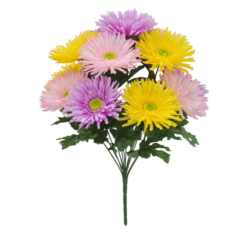 17.5" Gerbera Bush X 12 (Lavender/Pink/Yellow)