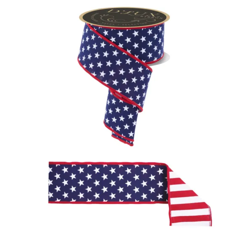 2.5" x 10yd Stars/Stripes Fused Back (Navy Blue/Red/White)