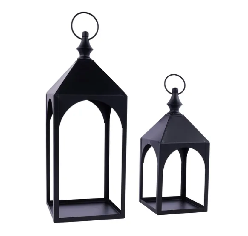 12"-17"H Metal Square Lantern W/Ring (Set of 2)