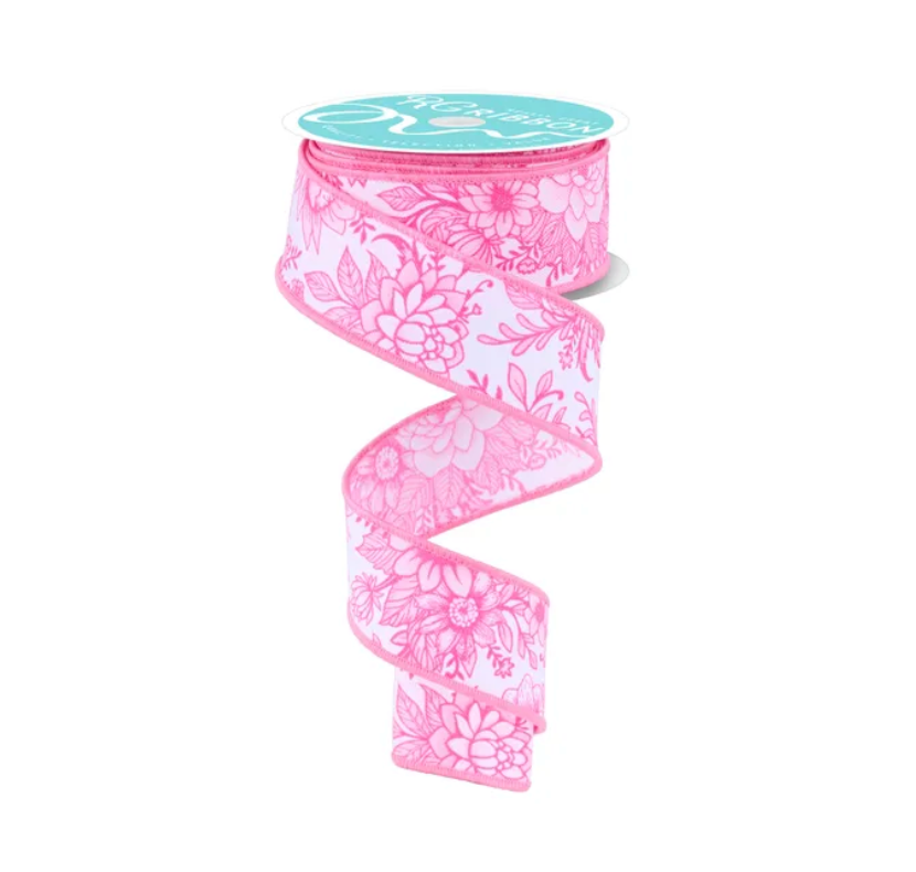 1.5" x 10yd Chinoiserie Florals (Pink/White)