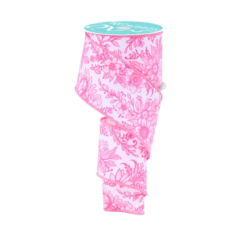 2.5" x 10yd Chinoiserie Florals (Pink/White)