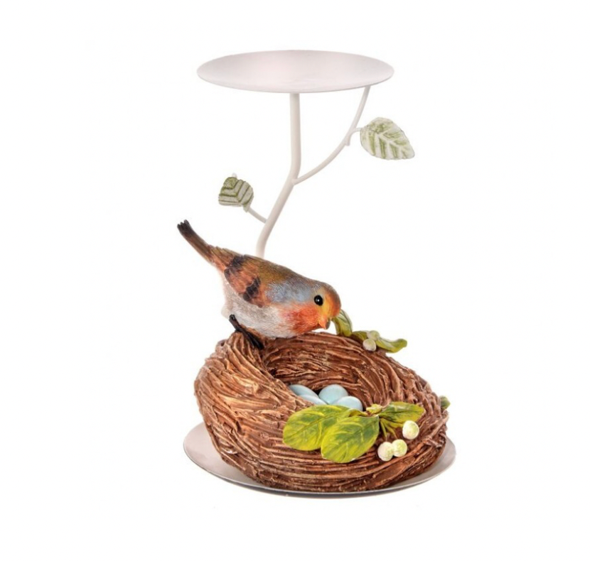 8" Resin/Metal Bird & Egg Nest Pillar Holder