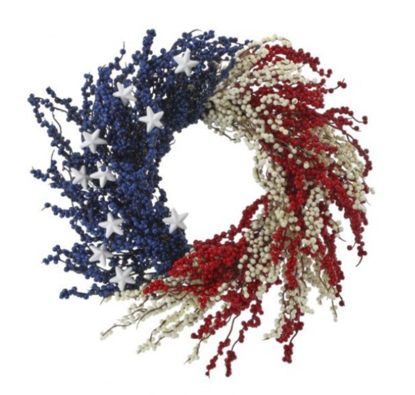 24" Patriotic Berry Wreath W Stars
