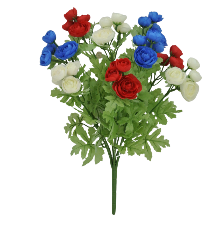 16" Mini Ranunculus Bush (Red/White/Blue)