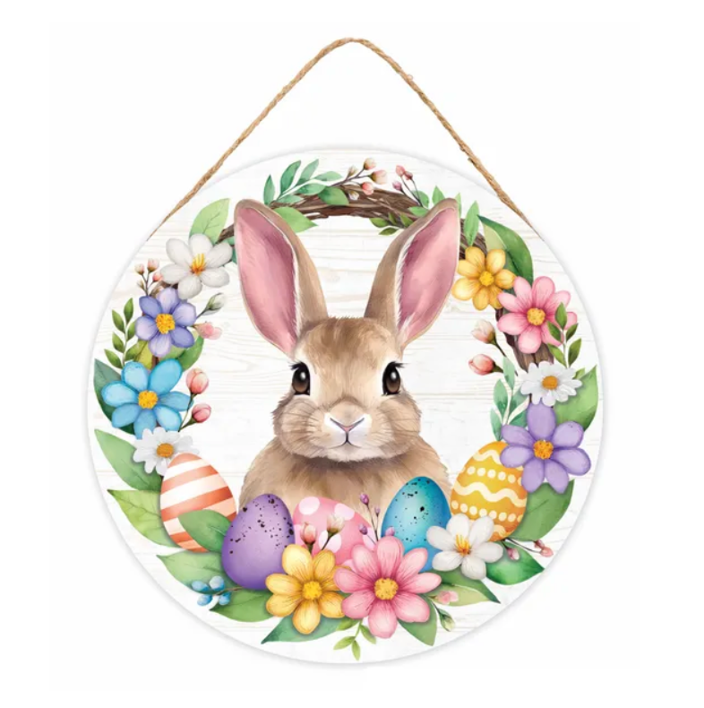 10.5"Dia Bunny/Floral/Egg Wreath Sign