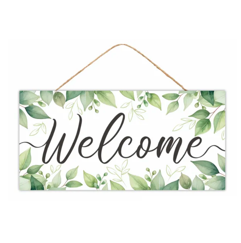 12.5"L x 6"H Welcome W/Greenery Sign