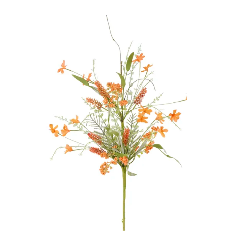 24"L Fabric Flower/Eva Leaf/Beads Spray (Orange)