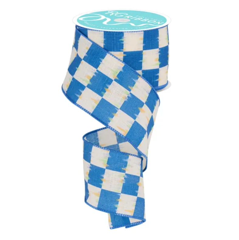 2.5" x 10yd Bold Antique Checkerboard (Cream/Blue)