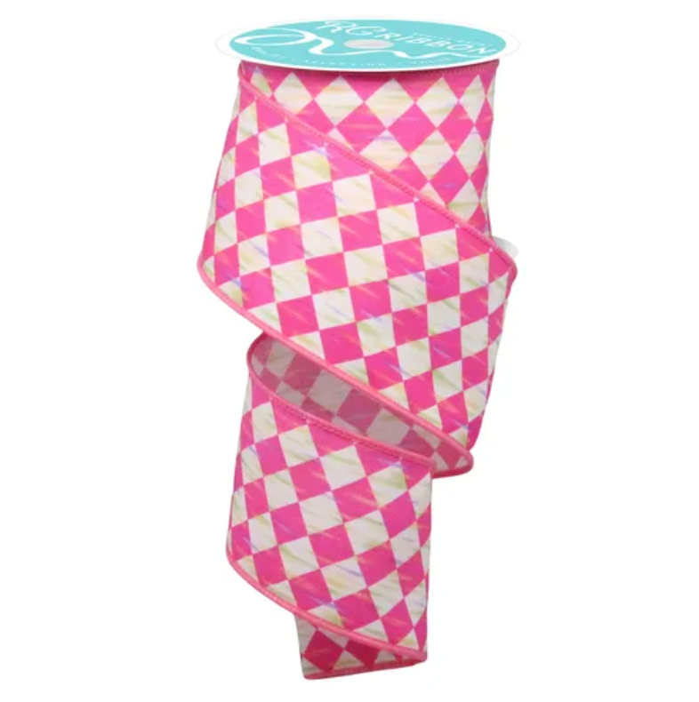 2.5" x 10yd Antique Diamond (Hot Pink/White)