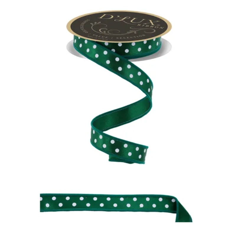 7/8" x 10yd Small Polka Dot/Fused (Emerald/White)