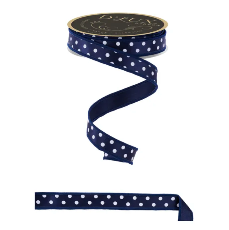 7/8" x 10yd Small Polka Dot/Fused (Navy/White)