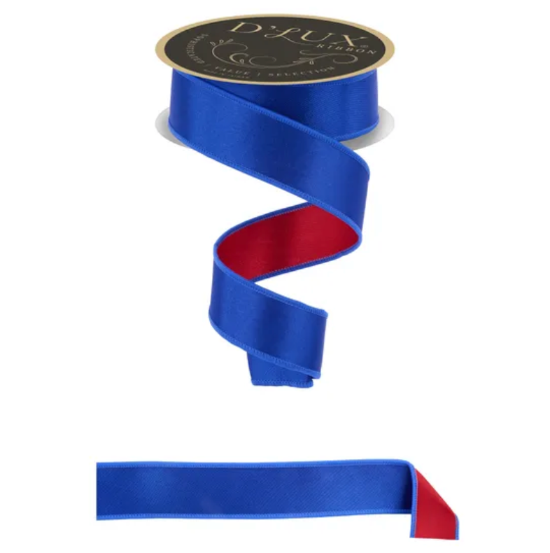 1.5" x 10yd Satin Fused (Royal Blue/Red)