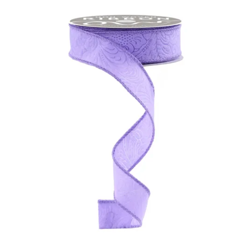 1" x 10yd Floral/Leaves (Lavender)