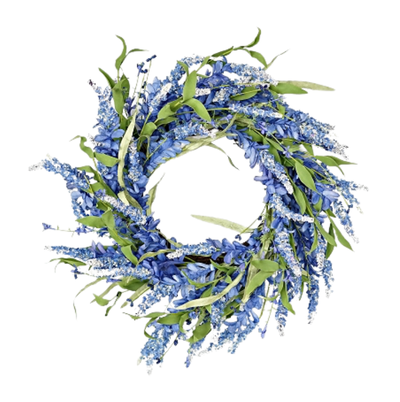 24" Blue Cluster Flowers with Heather Twig Wreath (Blue Bonnet)