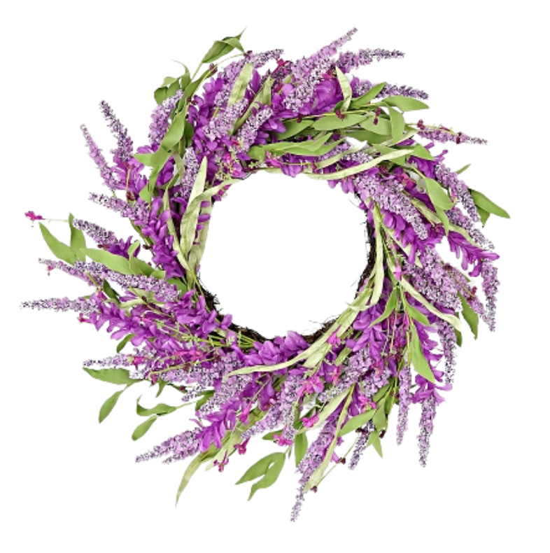 24" Purple Cluster Flowers with Heather Twig Wreath