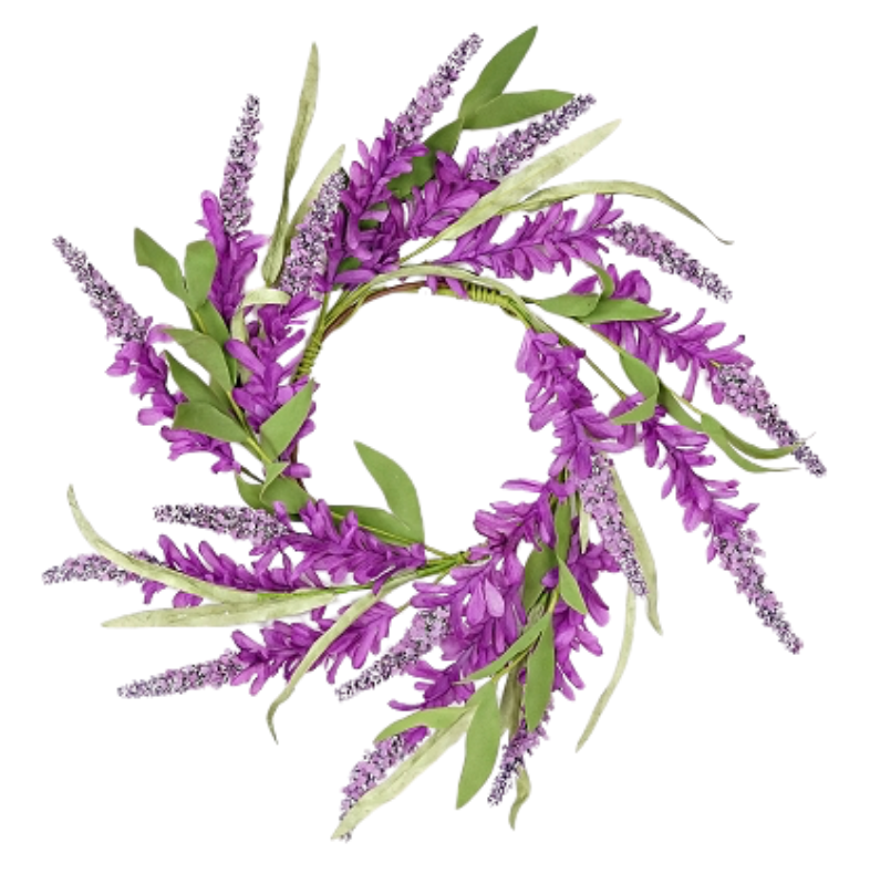 16" Purple Cluster Flowers with Heather Wreath