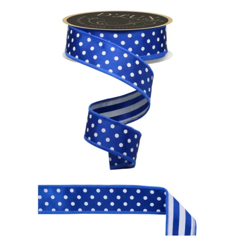 1.5" x 10yd Polka Dot/Stripe/Fused (Royal Blue/White)