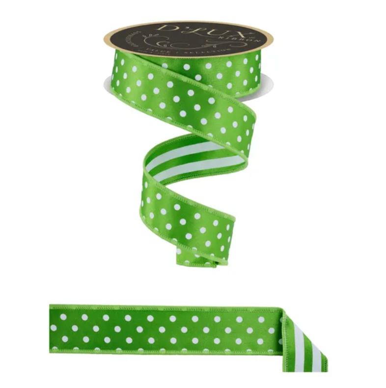 1.5" x 10yd Polka Dot/Stripe/Fused (Fresh Green/White)