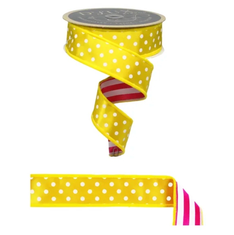 1.5" x 10yd Polka Dot/Stripe/Fused (Yellow/Hot Pink/White)
