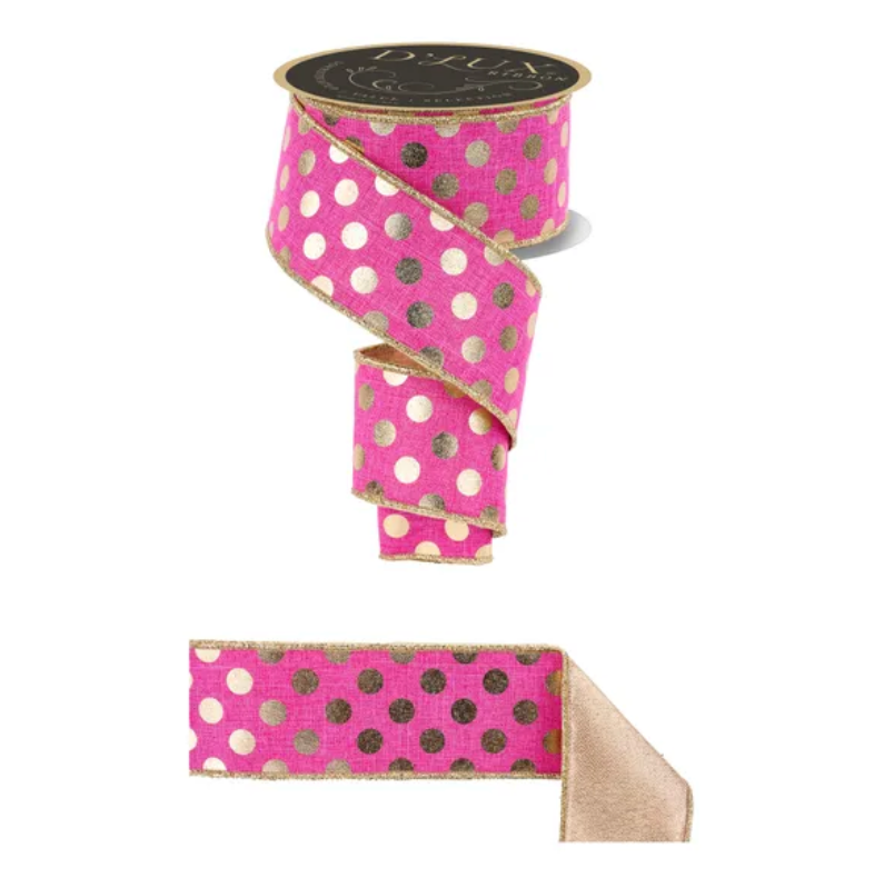 2.5" x 10yd Met Polka Dot/Fused Met Back (Fuchsia/Gold)