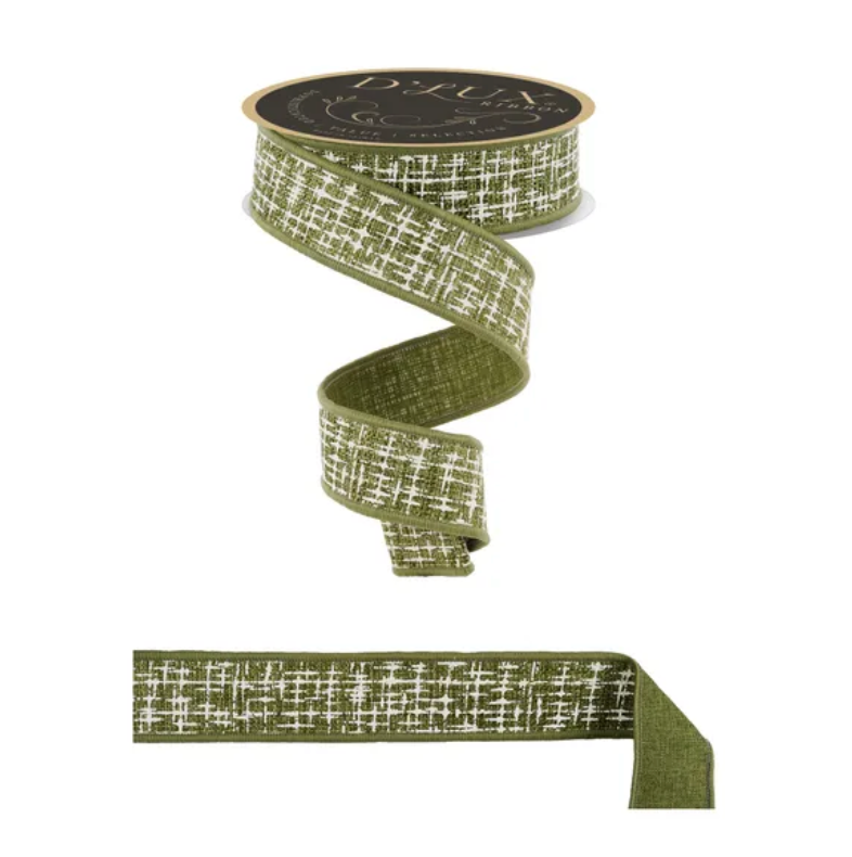 1.5" x 10yd Knit Look Texture/Fused (Moss Green/Ivory)