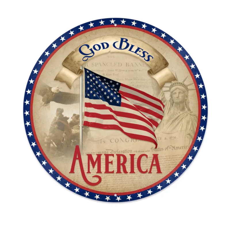 12"Dia Vintage God Bless America Sign