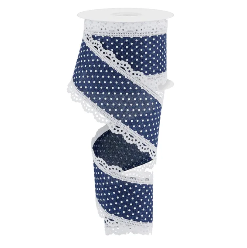 2.5" x 10yd Raised Swiss Dots W/Lace (Navy)