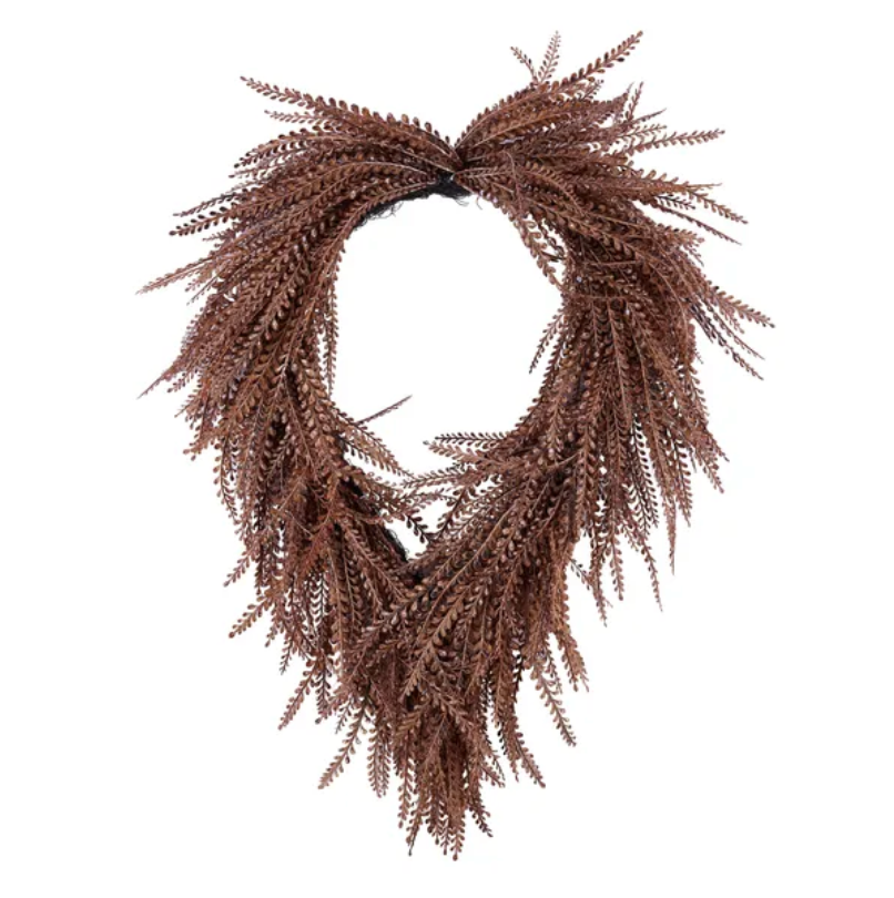 26"L x 17"W Draped Button Fern Beaded Grass Wreath (Brown/White Wash)