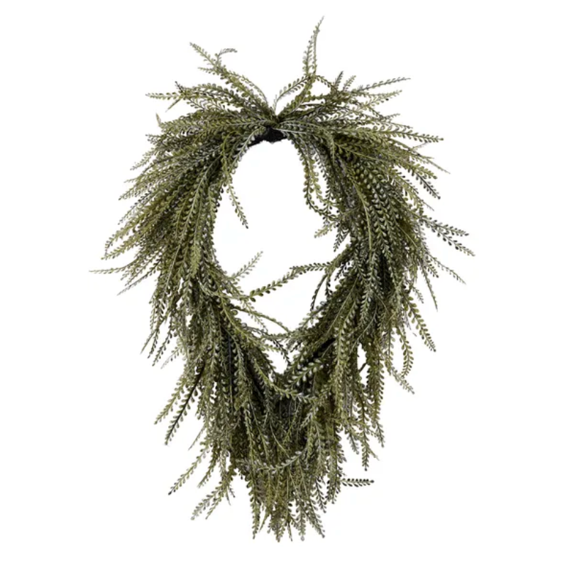 26"L x 17"W Draped Button Fern Beaded Grass Wreath (Moss Green)
