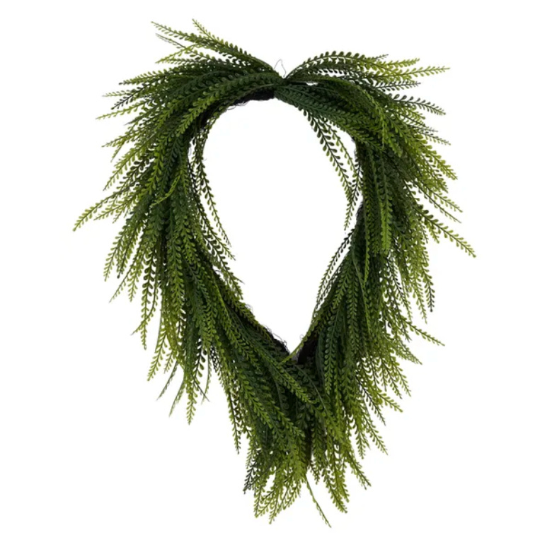 26"L x 17"W Draped Button Fern Beaded Grass Wreath (Two-Tone Green)