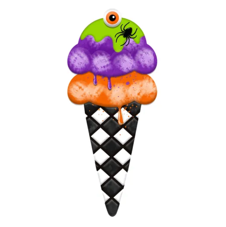 12"H Metal Halloween Ice Cream Cone Sign