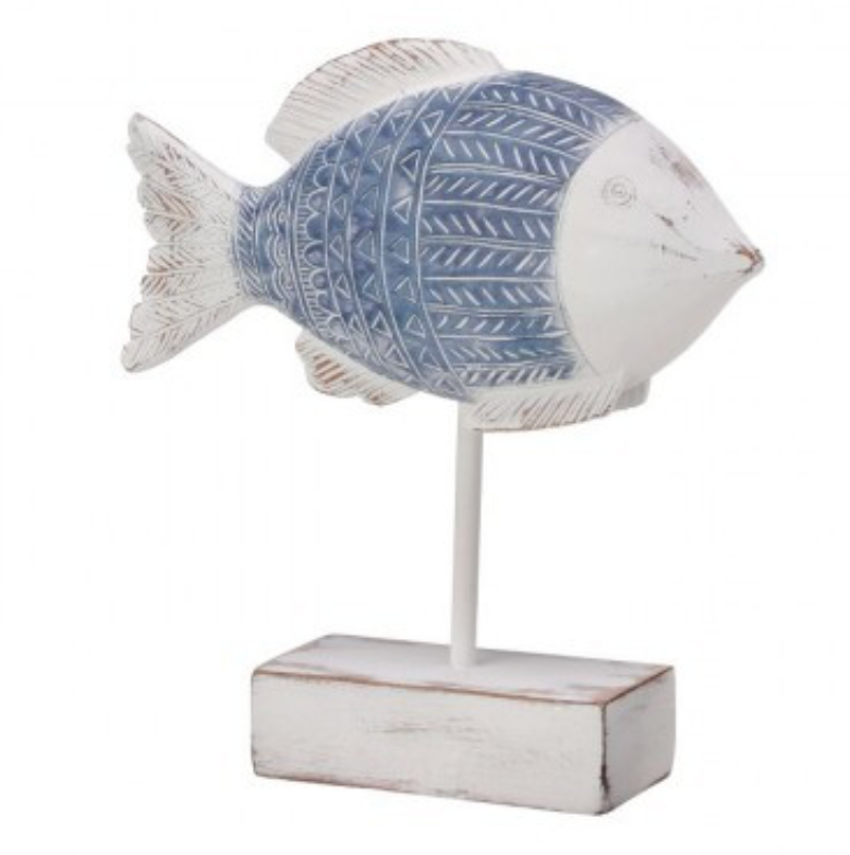 9.25" Resin & Metal 'Carved' Fish On Pedestal