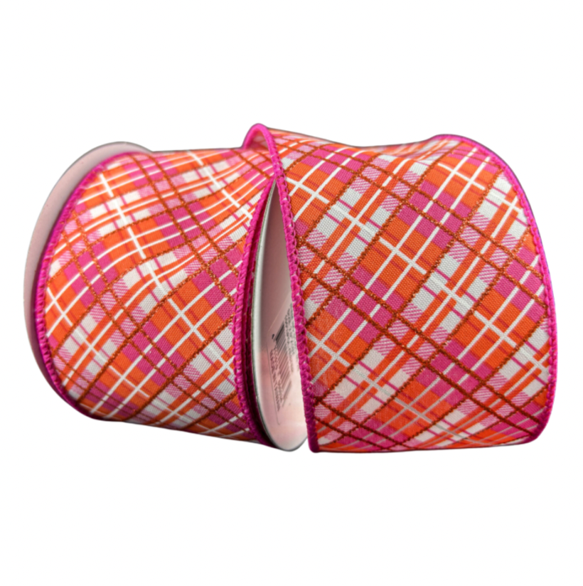 2.5"X10Y Diagonal Plaid (Orange,Pink,White)