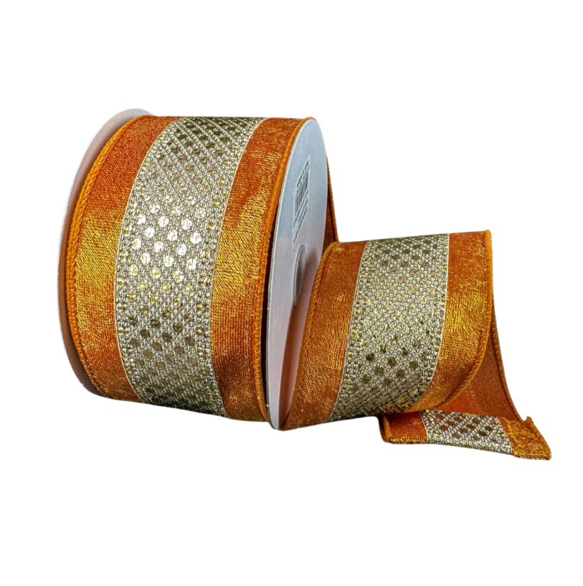 2.5" X 10Y Copper Velvet with Gold Stripe