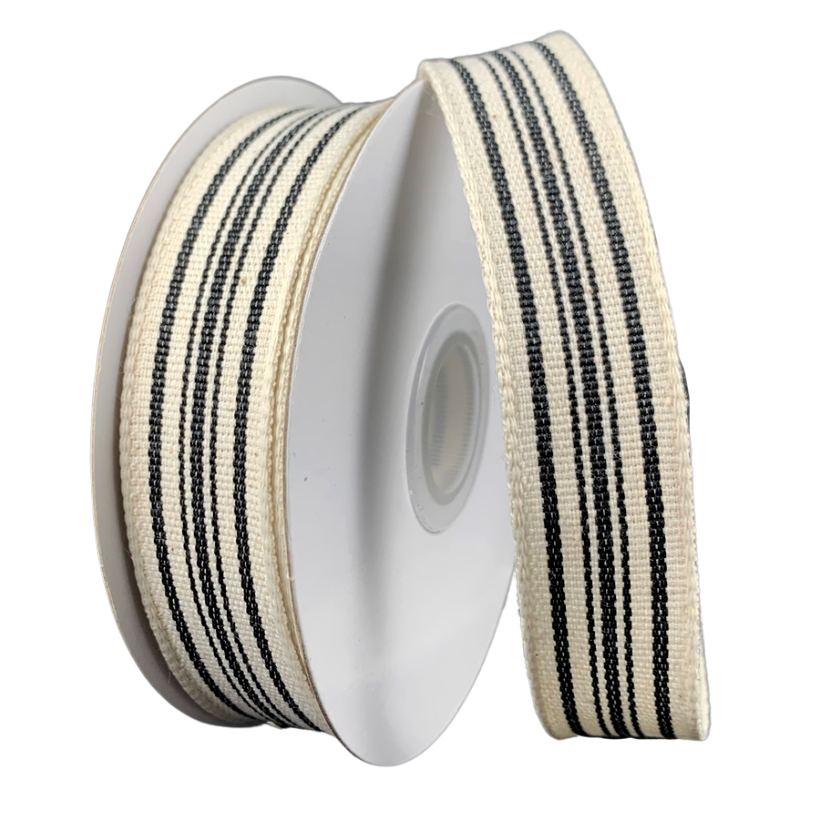 7/8" X 10Y French Stripes (Black/Ivory)