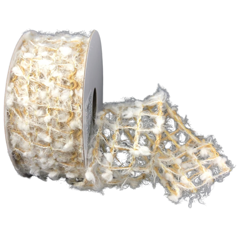 1.5" X 10YD Natural/Snow Flocked Netting Burlap