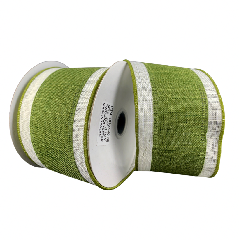 2.5" X 10YD Stripe Linen Edge (Moss Green/Cream)