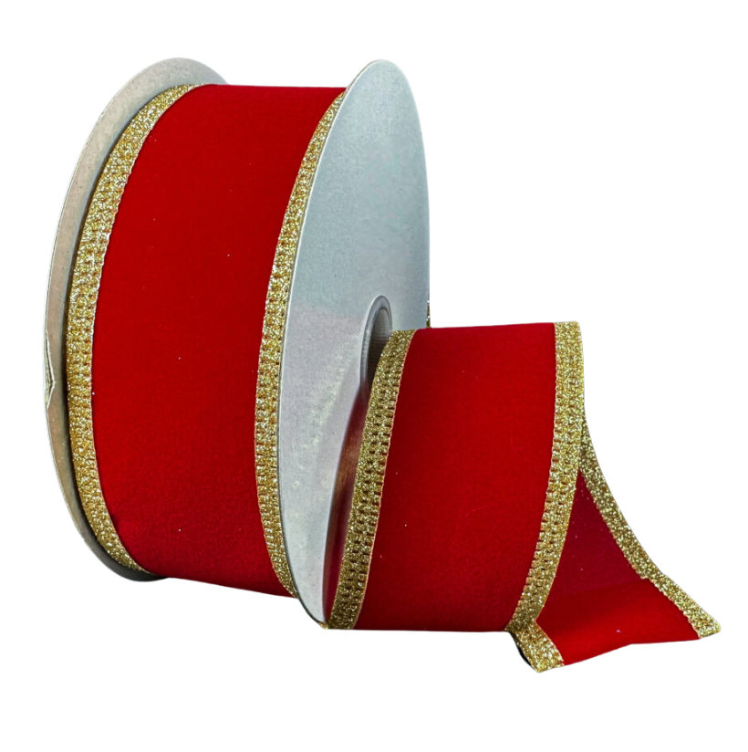 1.5" X 10YD Red Velvet W/ Gold Trim