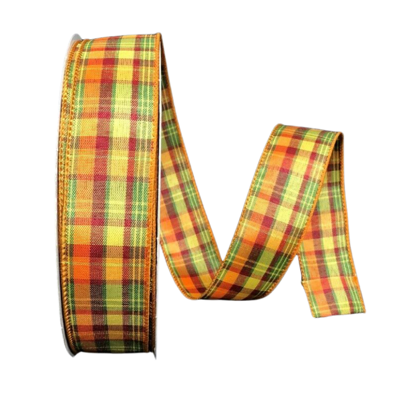 1.5" X 50YD Old School Fall Plaid (Orange,Maroon,Green,Yellow)