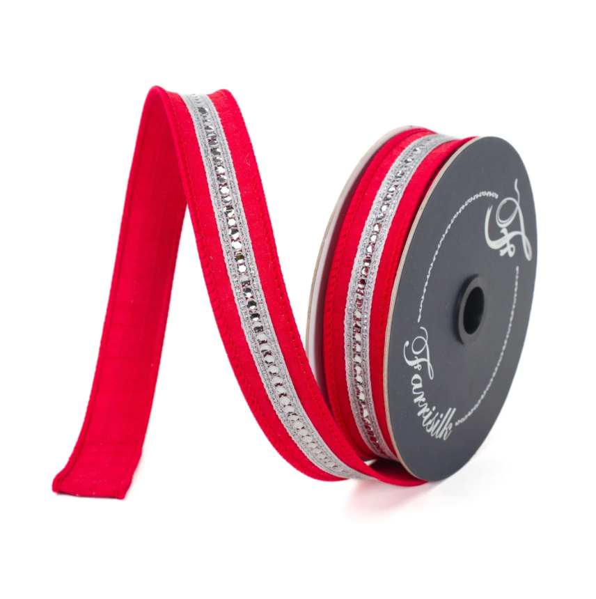 1"X10YD Twinkle Trim (Red & Silver) Farrisilk
